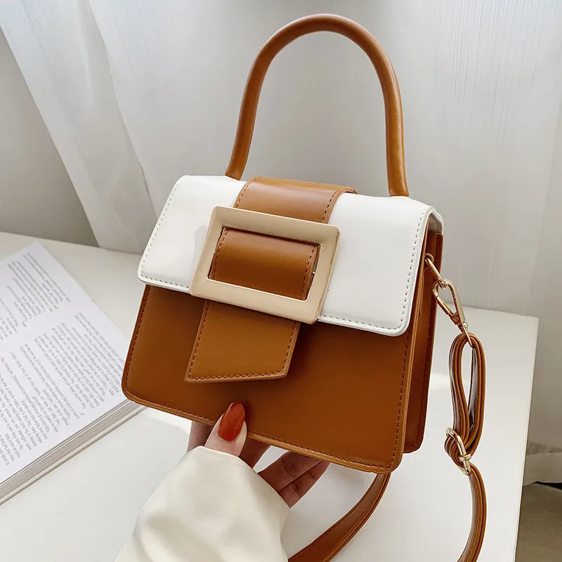 

New Female Bag 2021crossbody Popular Small Square Bag Portable Hit Color Bag Western Style Single Shoulder Crossbody Temperament