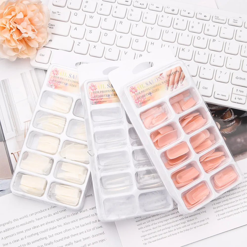 100 шт./пакет французские накладные ногти очень длинные желе розовый квадрат