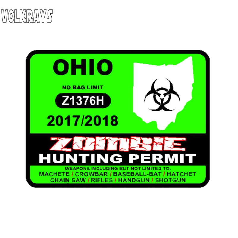 Volkrays стикер для автомобиля Ohio U S Zombie разрешение на охоту 2017 вспышка ответ