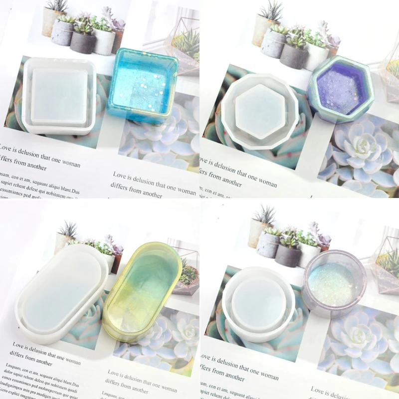 

4 Pcs/Set Crystal Epoxy Resin Mold Storage Box Holder Case Casting Silicone Mould DIY Crafts Jewelry Container Tool