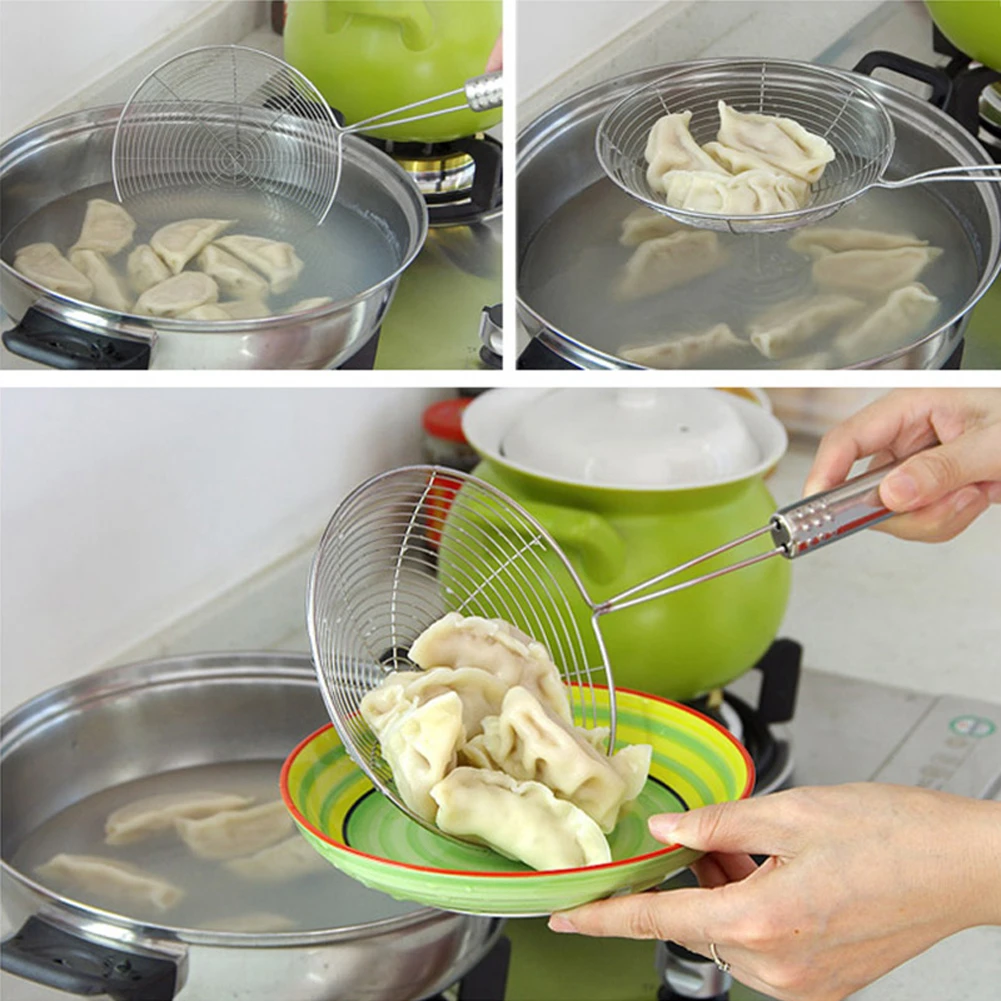 

Stainless Steel Oval Shape Filter Oil Pot Food Filter Cookware Colander Fried Filter Kitchen Strainer Baking Cooking Tools