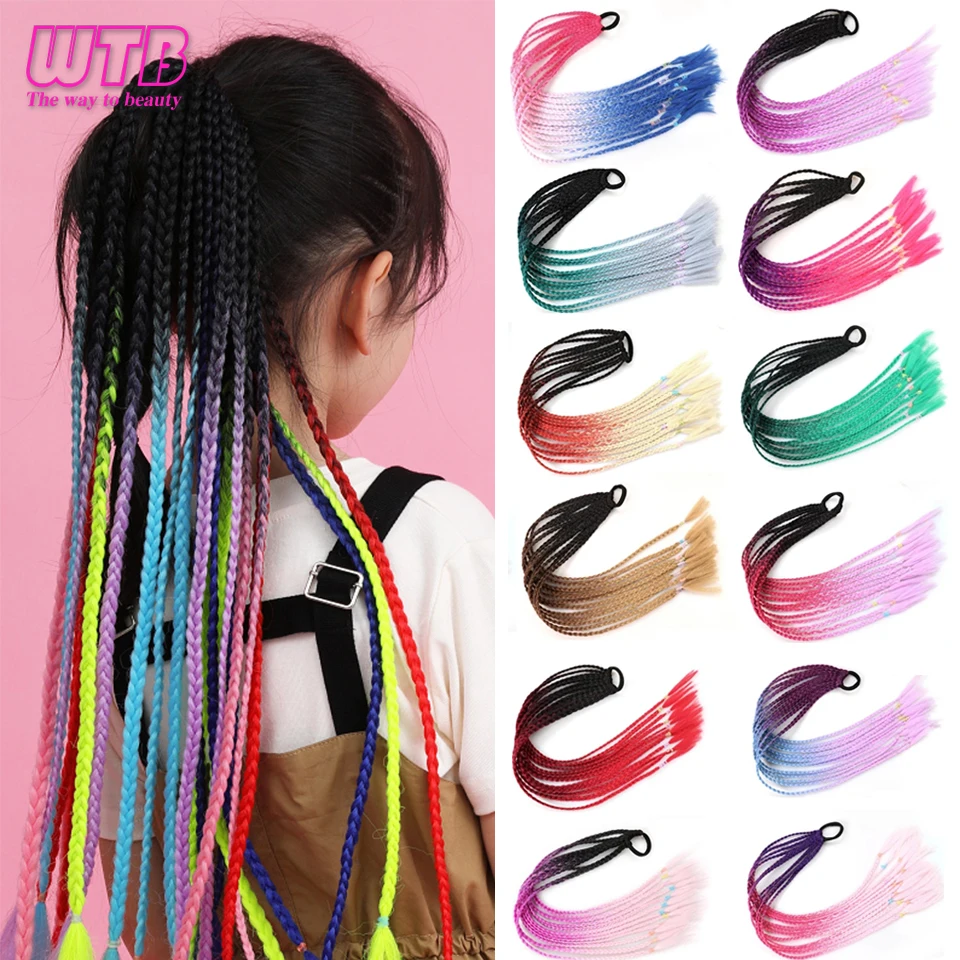 

WTB Girls Elastic Twist Braid Rope Rubber Band Hair Accessories Synthetic Long Rubber Tied to Ponytail Hair Extensions Braids