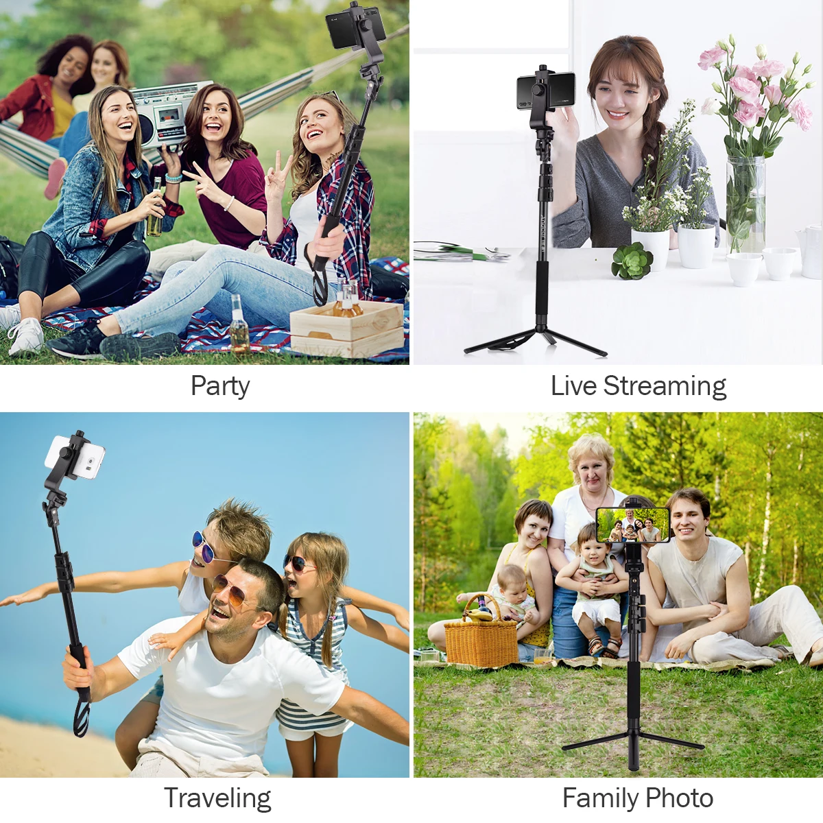 

Andoer Selfie Stick Tripod Stand with Phone Holder Camera Mount Adapter Remote Shutter for Smartphone Photo Live Video Tripod