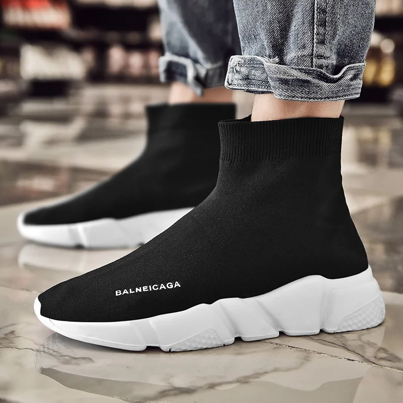 

Мужские сетчатые кроссовки без шнуровки, легкие повседневные спортивные туфли, дышащие, мягкая подошва, высокие носки для бега