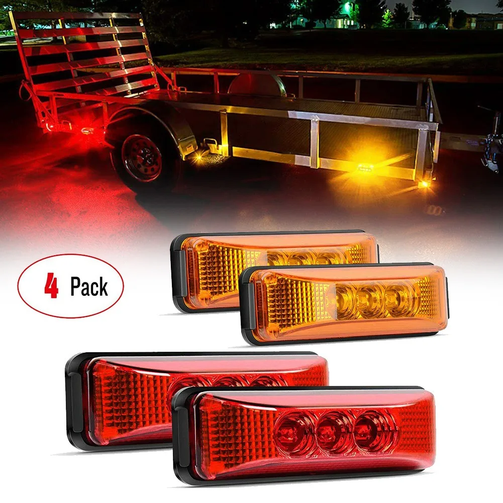 

4x Side Markers Lights Clearance Light Red Amber Trailer Universal Waterproof