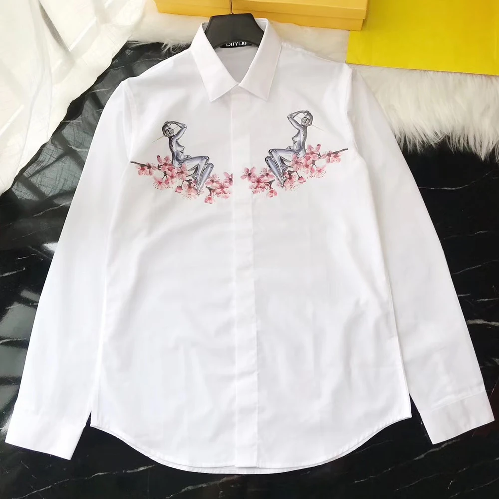 DUYOU Мужская рубашка хлопок мужская нарядная для мужчин сливы принт в виде робота
