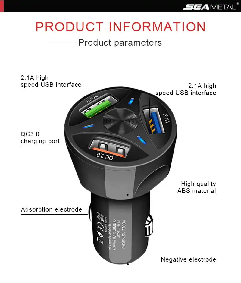 QC3.0 Cigarette Lighter Charger 3 USB Car Cigarette Lighter Socket 2.1A Fast Charging Car Socket Adapter USB Cigarette Lighter
