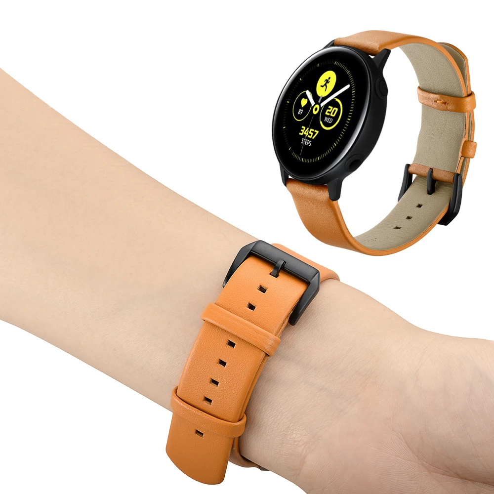 Ремешок кожаный для Samsung Galaxy Watch Active 42 мм Gear S2 классический браслет с черной