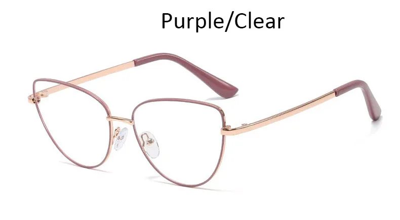 Purple Clear Очки женские кошачьи очки оправа с прозрачными линзами Модные металлические оправы оптические черные женские очки - Цвет оправы: Purple Clear