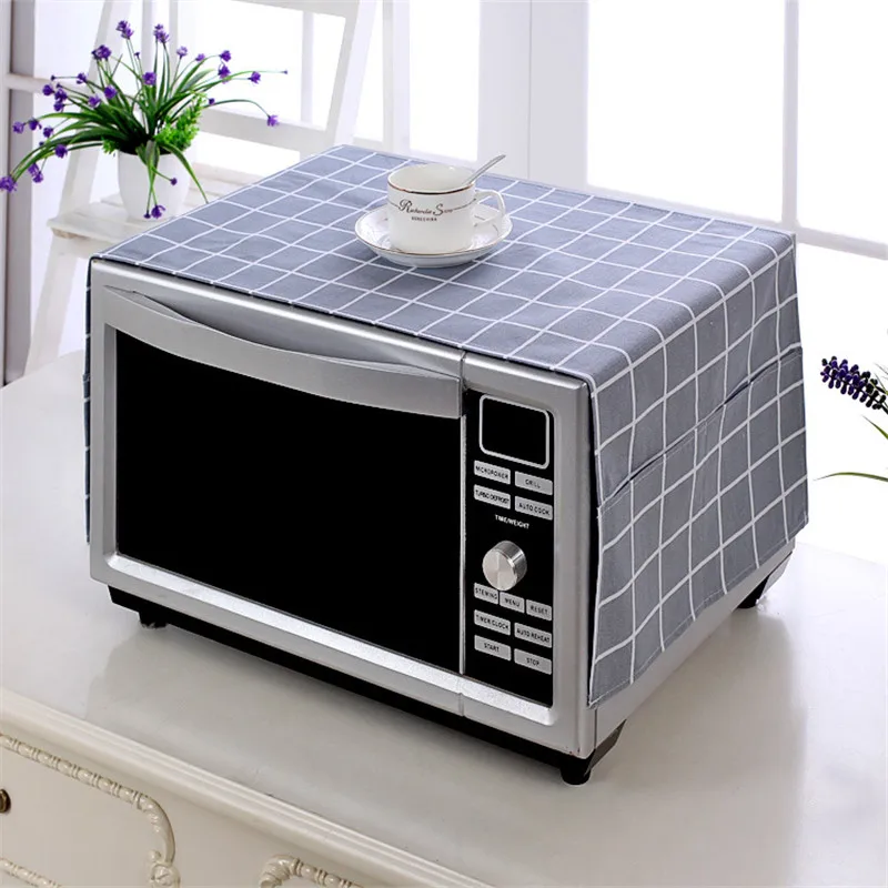 

Plaid Cotton Microwave Oven Covers Microwave Dust Cover Toaster Cover Microwave Oven Hood Microwave Towel with 2 Pouch