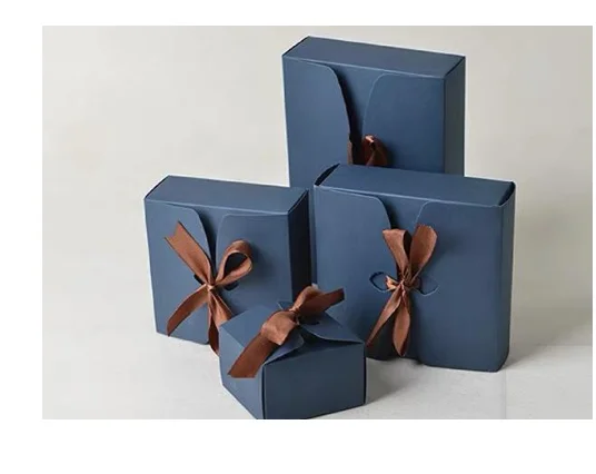 blue 20 шт./лот Kraf бумажные коробки с лентой Белый Черный Красный Свадебная сумка для конфет Подарочная коробка посылка День Рождения украшения сумки - Цвет: blue