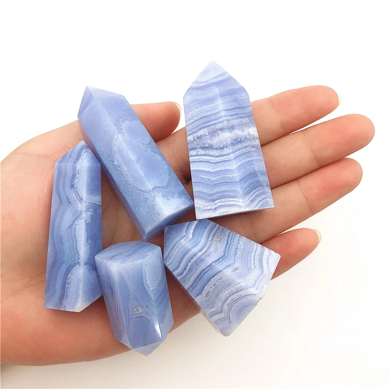 

Beautiful 1PC Natural Blue Lace Agate Crystal Point Mineral Ornament Healing Wand Home Decor DIY Gift Natural Quartz Crystals