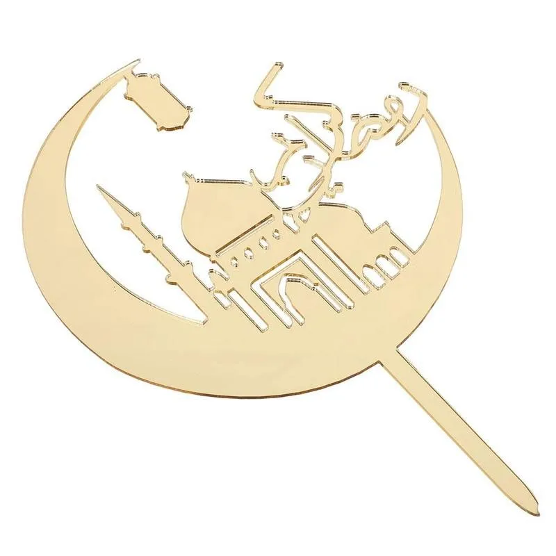 

New Eid Mubarak Acrylic Palace Cake Insert Cards Decorations Mubarak Cake Cupcake Decor For Hajj countdown Gold Topper Musl E7W4
