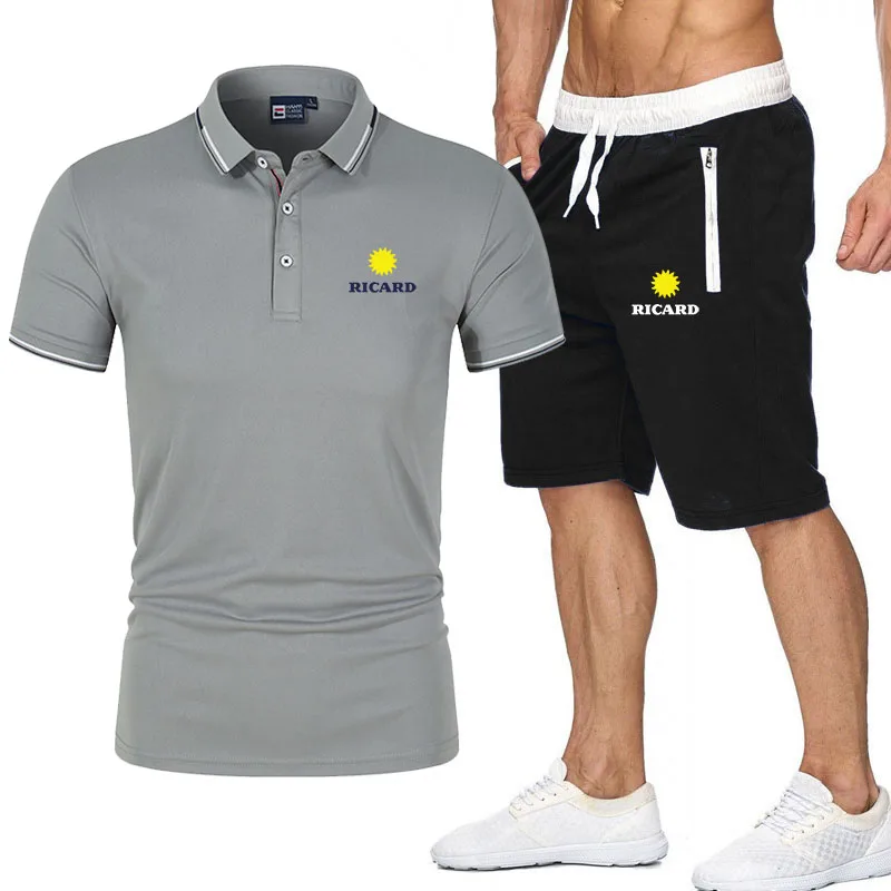 

RICARD Brand Polo Shirt + Shorts Sets Summer Men T Shirt Harajuku Tops Tshirt Streetwear Office Polo Shirt Set M-4XL