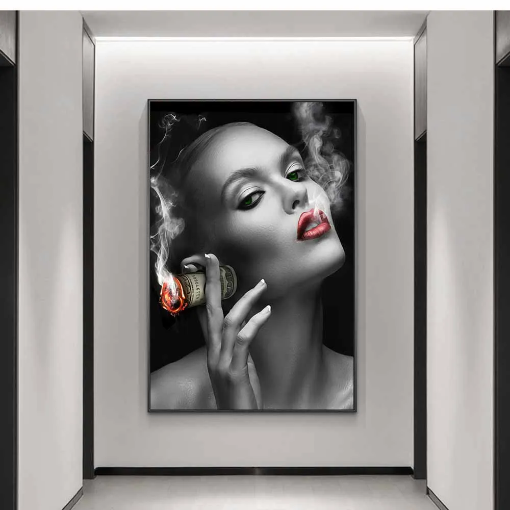 

Sexy Lips Smoking Money Girls Canvas Art Posters And Prints Modern Art Canvas Paintings On the Wall Art Pictures Home Decor