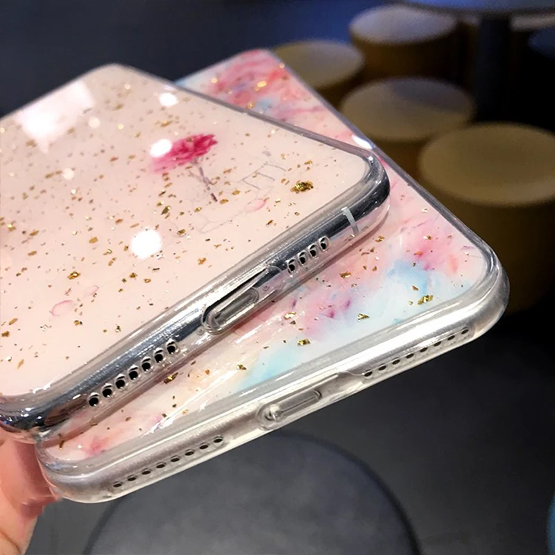 For Iphone 11 Pro Max Flower Transparent Floral Phone Case XR XS 6 6s 7 8 Plus soft Silicone Cover Gradient |