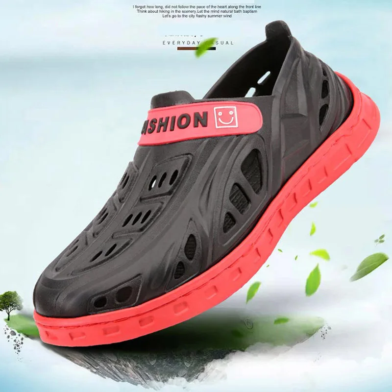 Korean Style Hole Shoes Men's Summer New Non-Slip Thick-Soled Beach Shoes Men Fashion Casual Hollow Slides Wading Shoes Wholesal