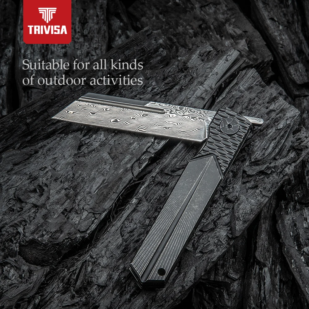 TRIVISA дамасский хигоноками Мясницкий бальд титановая ручка с карманным зажимом и