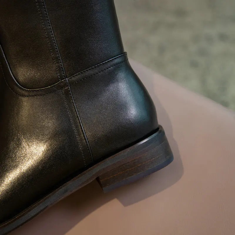 

Women Fashion Solid Genuine Leather Knee High Boots Night Club Shoes Woman Square Heels Female Long Riding Boots