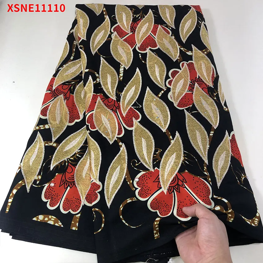 

Distinctive ​​Nigerian Swiss Lace Hot Sale ​Ankara African Cotton Breathable Wax Cloth + Embroidery Thread XSNE11110 C