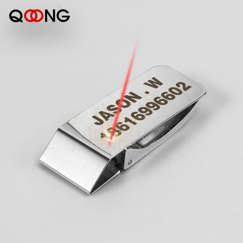 Кошелек QOONG 40-010 из нержавеющей стали с индивидуальной надписью два цвета зажим