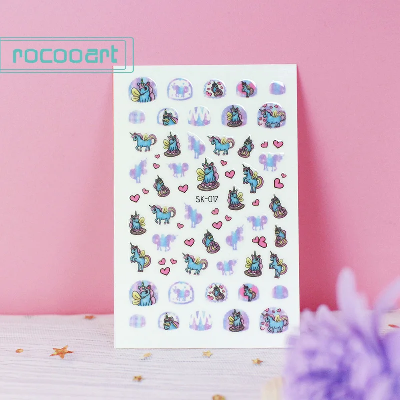 SK-017 Rocooart самоклеющиеся цветы Единорог узор дизайн ногтей украшения переводные наклейки на ногти акриловые маникюрные ногти принадлежности инструмент - Цвет: SK-017