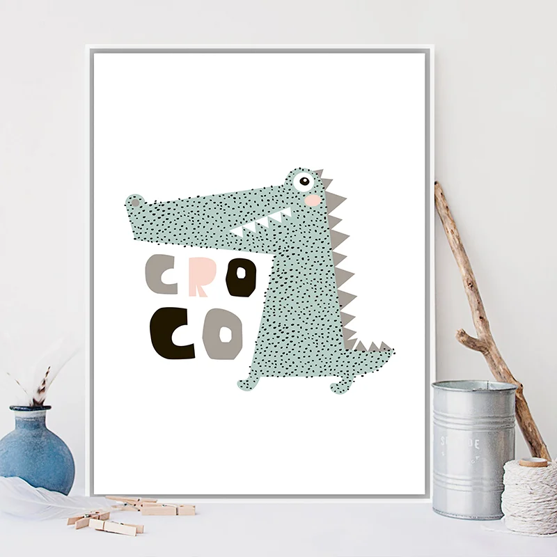 Настенная живопись на холсте простой рисунок животных Зеленый Динозавр холст