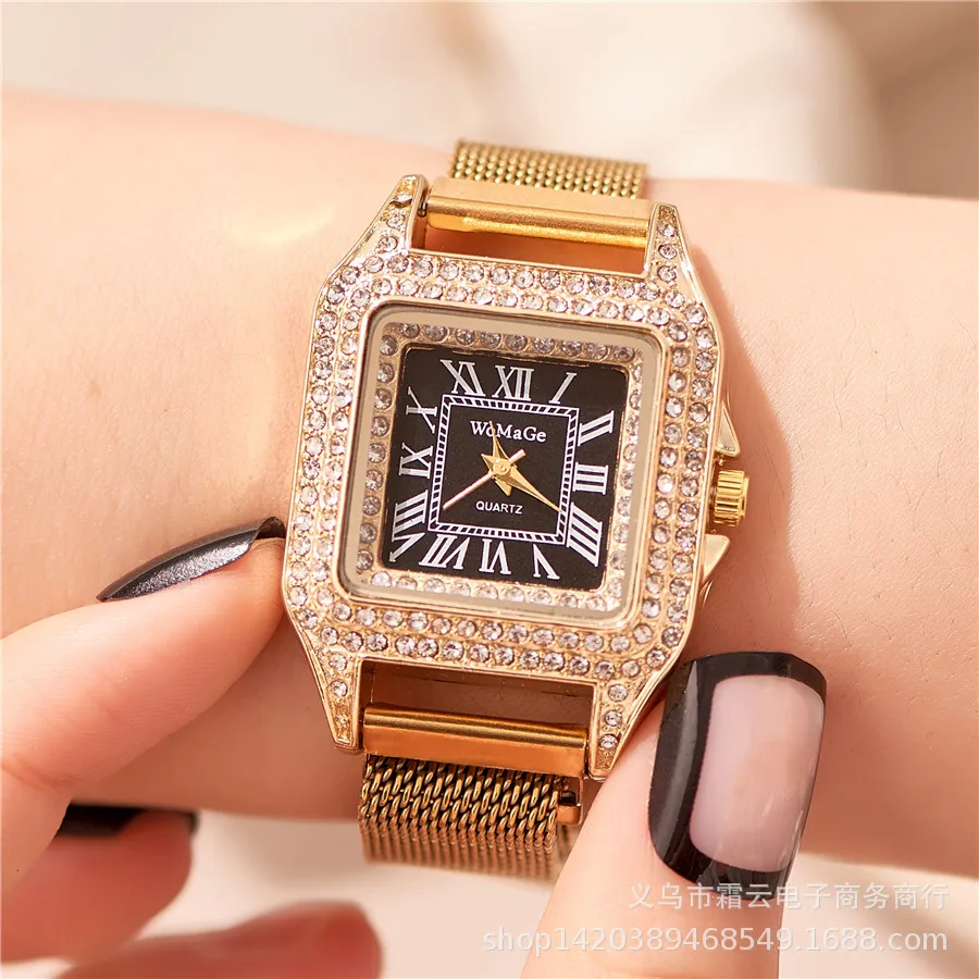 Suction Magnet Milan Mesh Feminine Descent Watch Star Diamond Square Roman Scale Quartz Ladies Bracelet Lover | Наручные часы