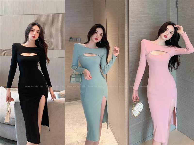 

Lady French Sexy Black Gothic Style Women Party Evening Dress Split Slim Elegant Dresses Nightclub Bar Bodycon Vintage Vestidos