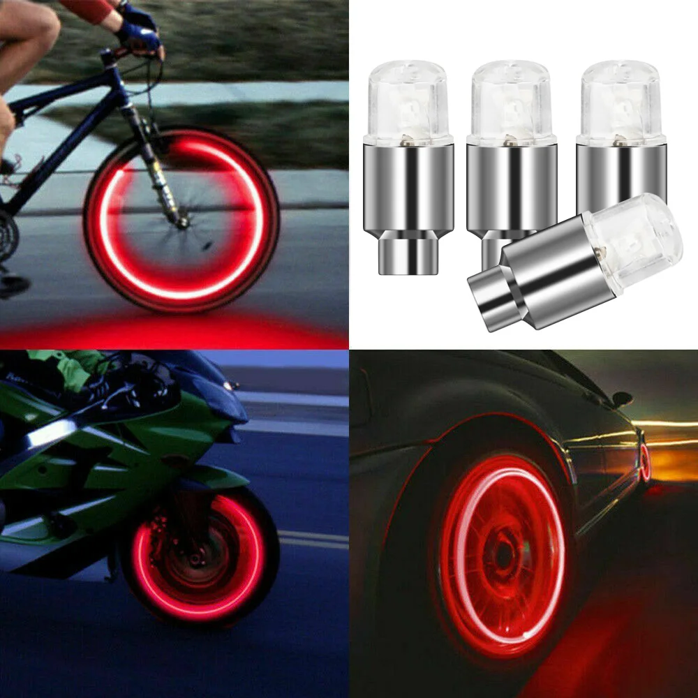 

4pcs Red Cars Wheel Caps Decotation Cars Light For Tire Hub Lamp Bike Wheel Decor LED Tire Valve Caps Auto Cars Accessories