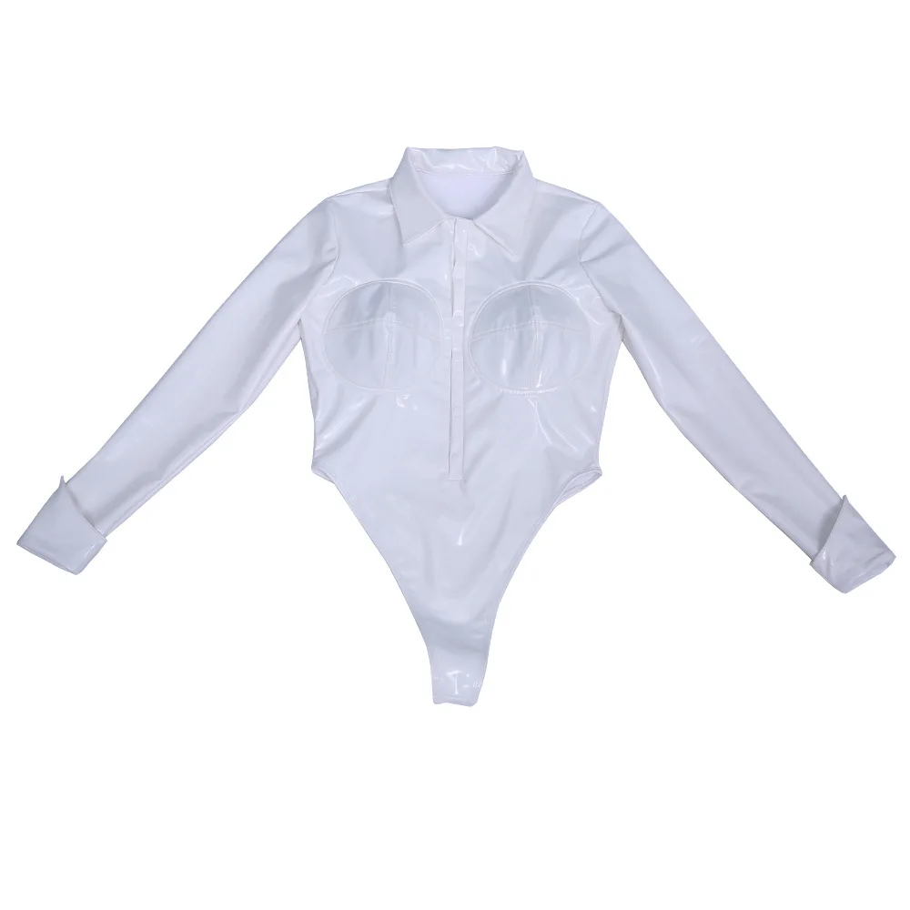 Fad искусственная кожа с длинным рукавом прямой пиджак Боди Одежда из ПУ латекса