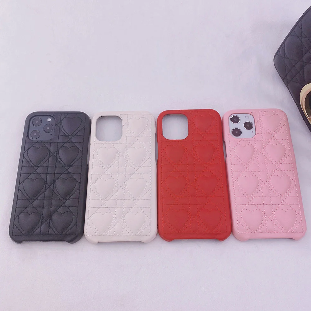 

Luxury brand embroidery Lychee pattern leather Phone Case For iPhone 11 12 Pro Max MiNi 7 8 Plus X XS XR SE 2 10 Back Cover Capa
