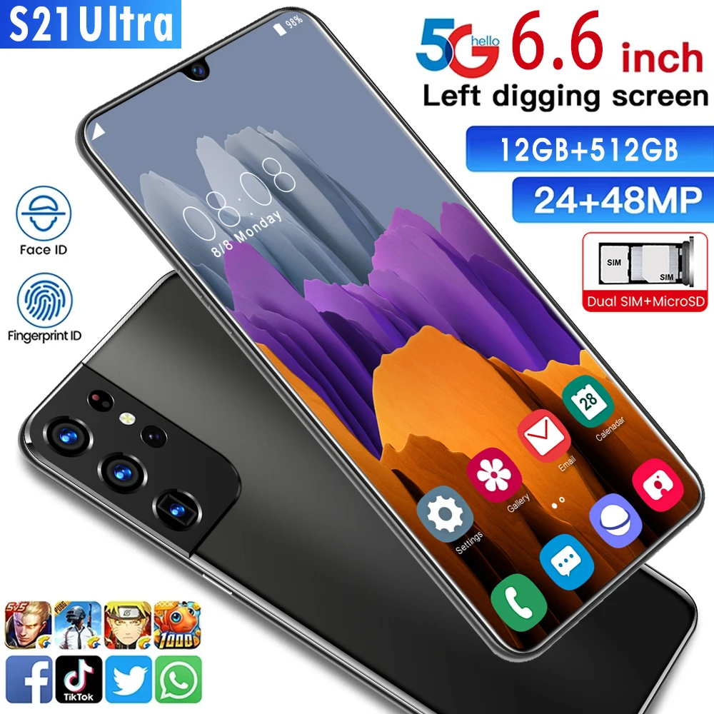 

Hot Sale S21 Ultra 6.6 Inch 256GB/512GB 6800mAh Andriod 10 24+48MP Fingerprint Face ID Smart Phone 5G Network Cell Phone MTK6889