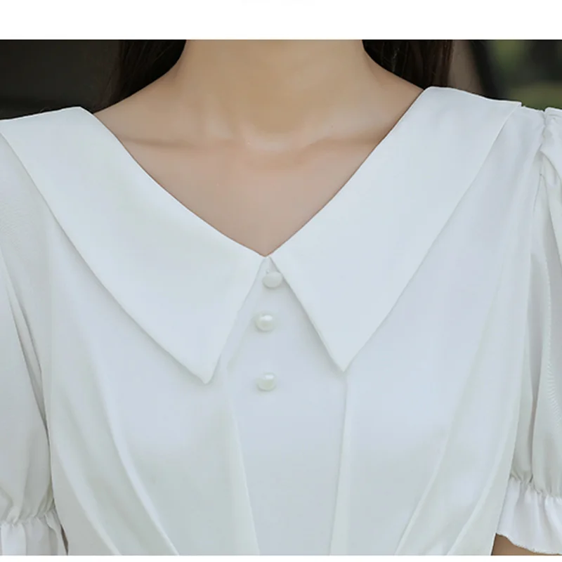 

2021 Summer Mori Girl Chic Women Dress Korean Peter Pan Collar White Sweet Short Sleeve Dress French Elegant Lady Midi Dresses