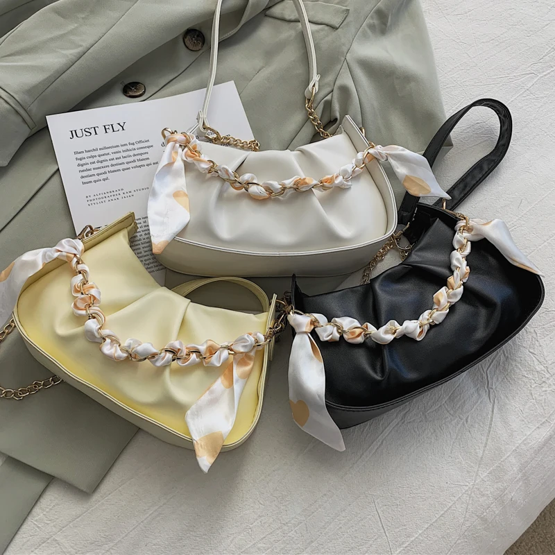 

Fashion PU Leather Crossbody Bags for Women Pleated Chain Ladies Small Shoulder Bags Solid Color Casual Female Purse Handbags