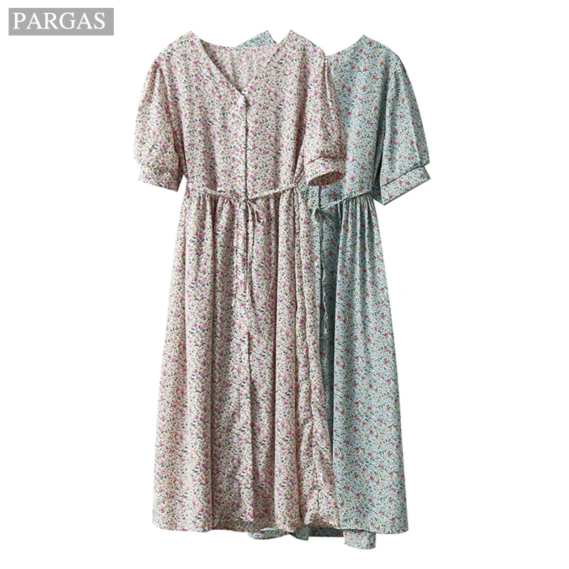 Женское длинное винтажное платье на пуговицах повседневное ТРАПЕЦИЕВИДНОЕ