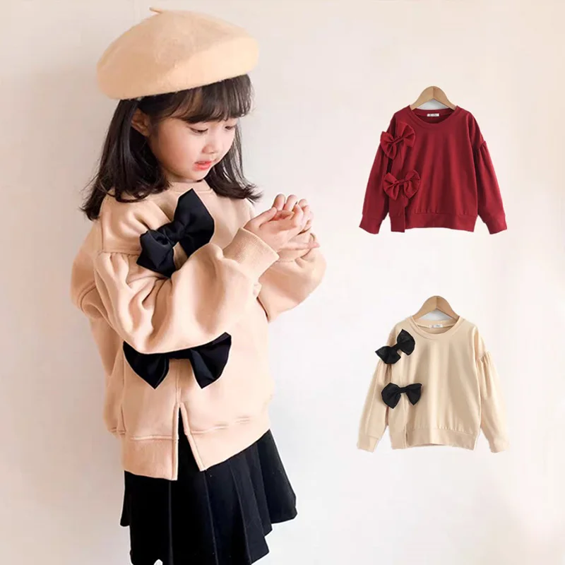 

Hoodies For Girls Clothes Children's Sweatshirt Bowknot Toddler Infant Costume Cotton Kids Tops Baby Clothing 2021 Spring Autumn