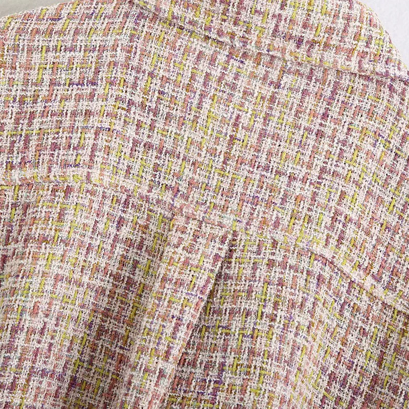 

Small Fragrance Color Plaid Lapel Single Breasted Long Sleeve Chic with Belt Female Jacket Korean Autumn Fashion Women's Coat