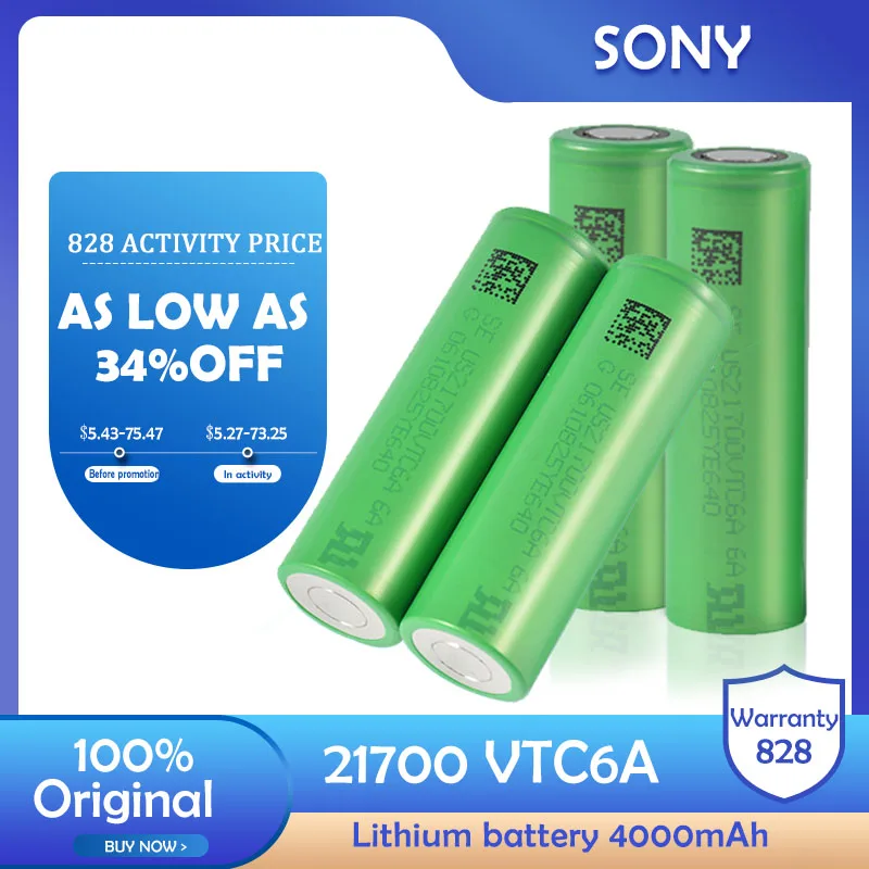 Новый перезаряжаемый литий ионный аккумулятор SONY 21700 VTC6A 3 7 в 4000 мАч для