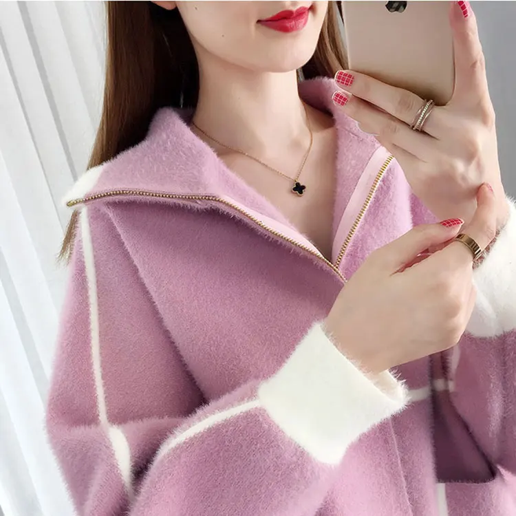 

Spring sweater coat women's short 2021 new ladies mink velvet knit cardigan women's spring and autumn Korean coat