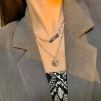 2021 new fashion retro geometric metal stitching personality creative portrait double layer necklace hip hop clavicle chain