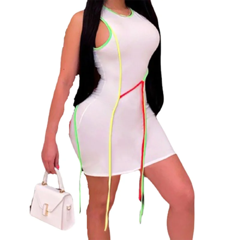 

Sexy Dress Summer Women's Fashion Tight Round Neck Nightclub Tassel Casual Vest Party Splicing Women's Mini Skirt