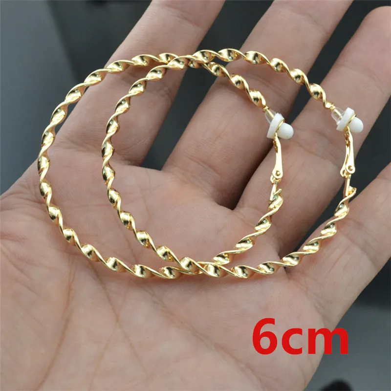 gold clip 6cm Женские серьги с большими круглыми золотыми и серебряными нитями, модные ювелирные изделия с подушечками, не нужно пирсинг ушей, женские клипсы, серьги - Окраска металла: gold clip 6cm