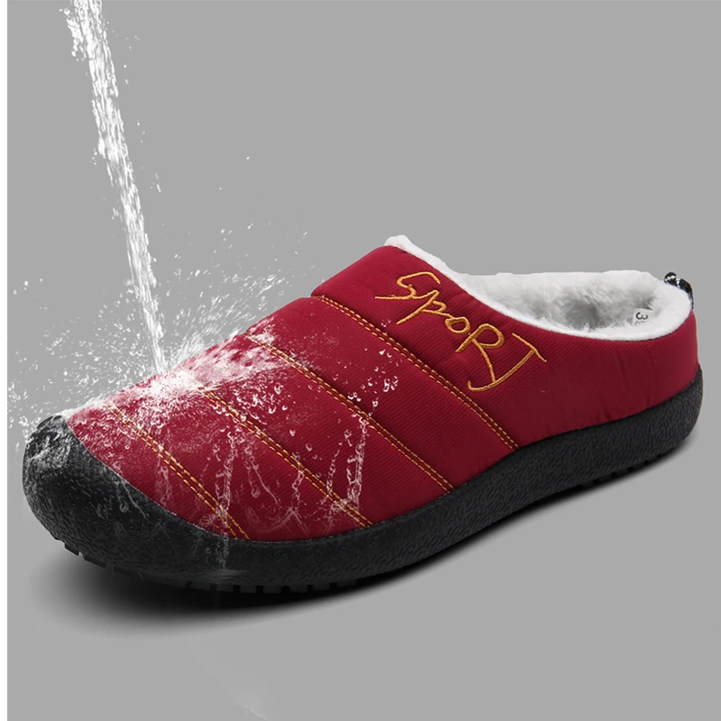 

Winter Men Warm Cotton Shoes Flat Bottom Couple Women Plush Waterproof Indoor Shoes Non-Slip Big Size Lazy Plus Velvet Slippers