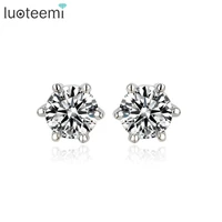 luoteemi 5mm sparkling solitaire 0 5cut brilliant cut hearts arrows cubic zircon classic 6 prongs round stud earring for women