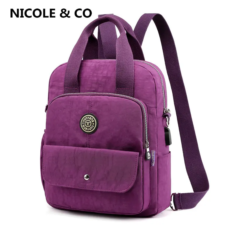 

NICOLE & CO 2021 Fashion Women Casual Backpack Nylon Cloth Multifunctional Computer Handbag Outdoor Shoulder Travel Storage Bag