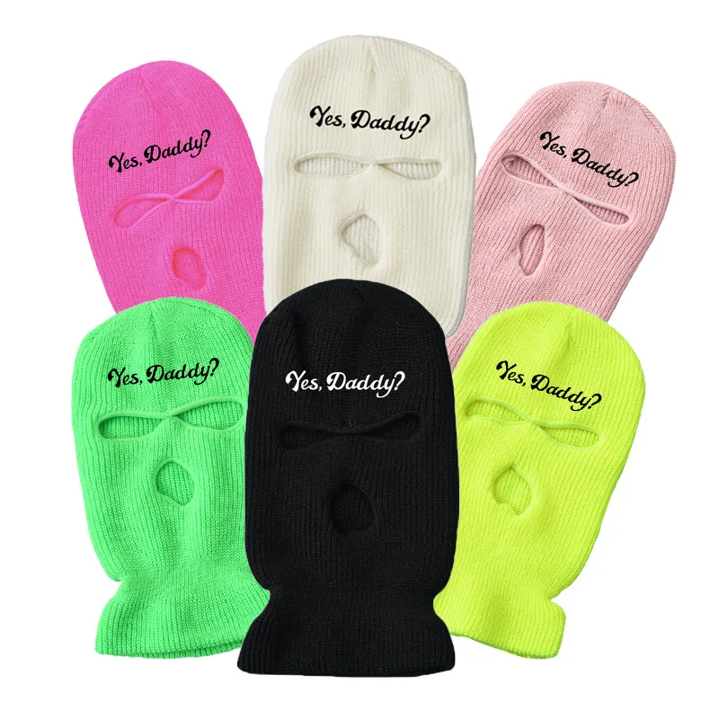 

Balaclava Ski Mask Embroidery Yes Daddy Knit Beanies Army Tactical Full Face Cover Windproof Winter Warm Unisex Masks Hats