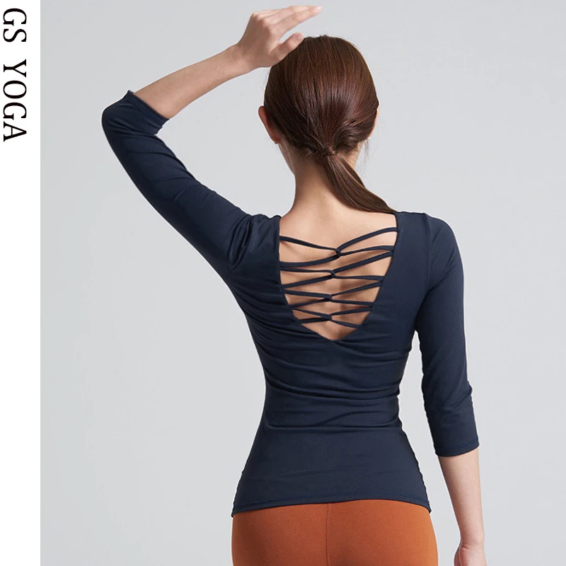 Спортивная футболка для йоги с глубоким V образным вырезом|Рубашки йоги| |