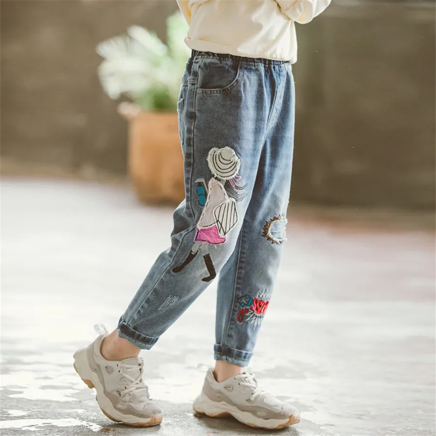 Джинсы для девочек детские весенние эластичные джинсы отдыха