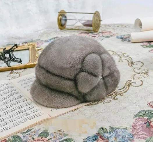 Серый Женские шапки из натурального меха норки, модные меховые шапочки, роскошные меховые шапки с цветами для русской зимы, меховая шапка PYCCKNN MEX - Цвет: Серый